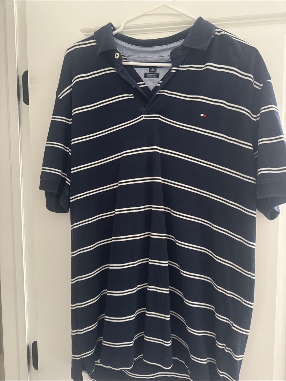 Tommy Hilfiger Navy and White Striped Polo Shirt